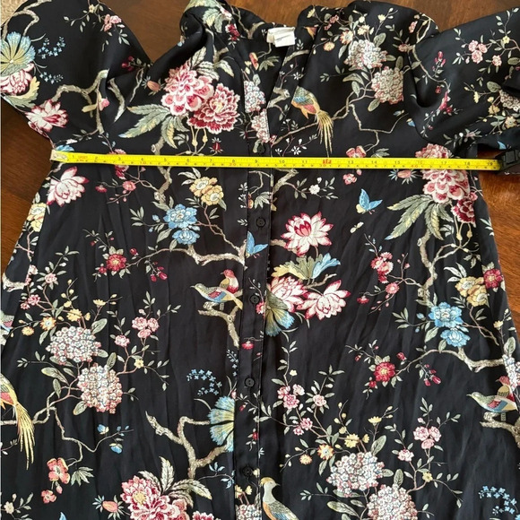 H&M by GP & J Baker Black floral bird print Tunic Shift Dress Size 2 Button Down - Picture 8 of 13